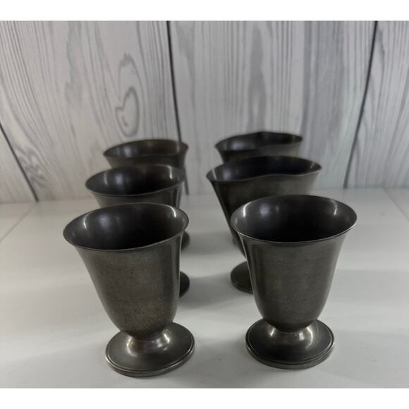 Vintage Gimbels Solid Pewter Small Wine Goblets (READ) Set of 6 - Picture 1 of 8